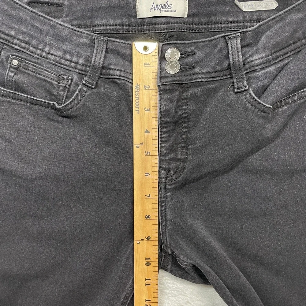 Angels Curvy Skinny Jeans Womens 10 Black Double Button Flap Pocket Stretch
